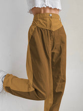 Pantalones rectos de cintura alta con patchwork de pana